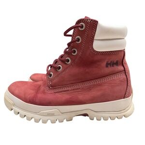 Helly Hansen Hiking Boots Red Waterproof Leather Boots Gorpcore Workwear Sz 7.5